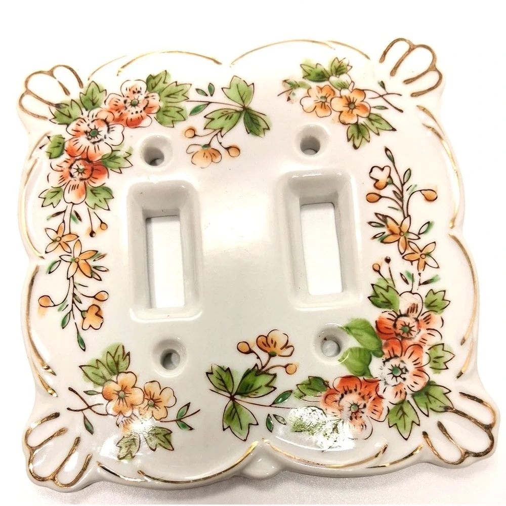 2 Vintage Japan Porcelain Kelvin's Floral Double Light Switch